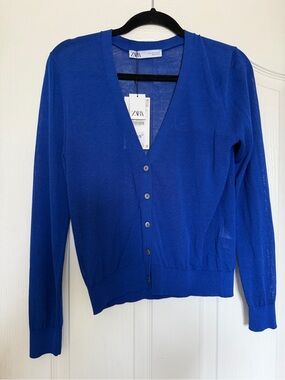 Zara Women's Cobalt Blue V-Neck Button Cardigan